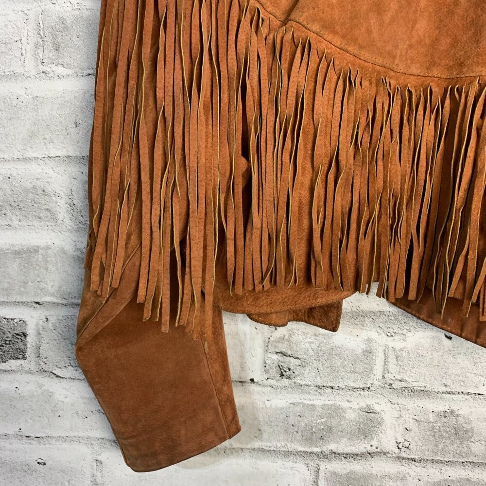 Vintage Suede Fringe Cropped Boho Chic Blazer Jacket - Picture 6 of 16